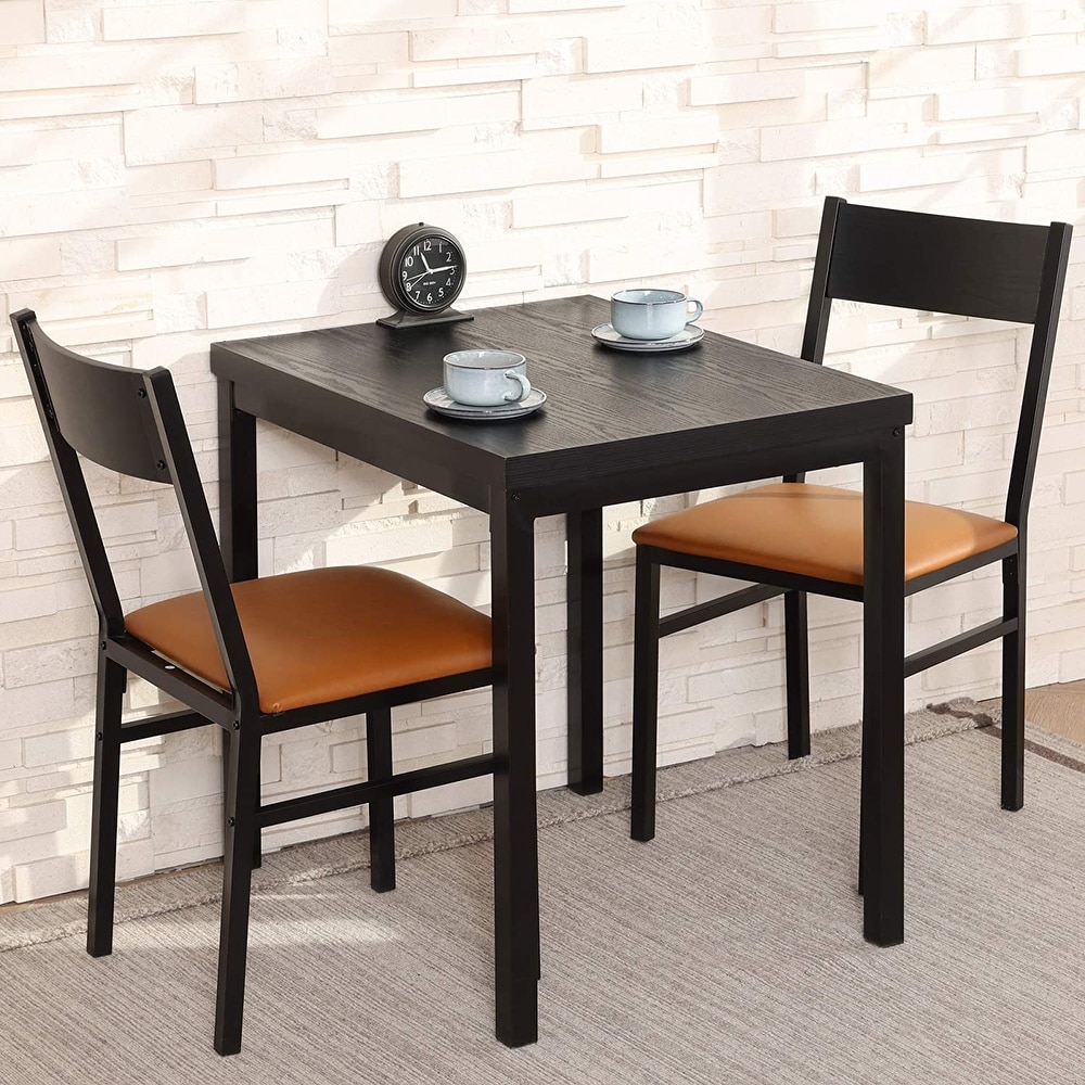 3 Piece Dining Table Set with 2 Cushioned Chairs for Kitchen Apartment