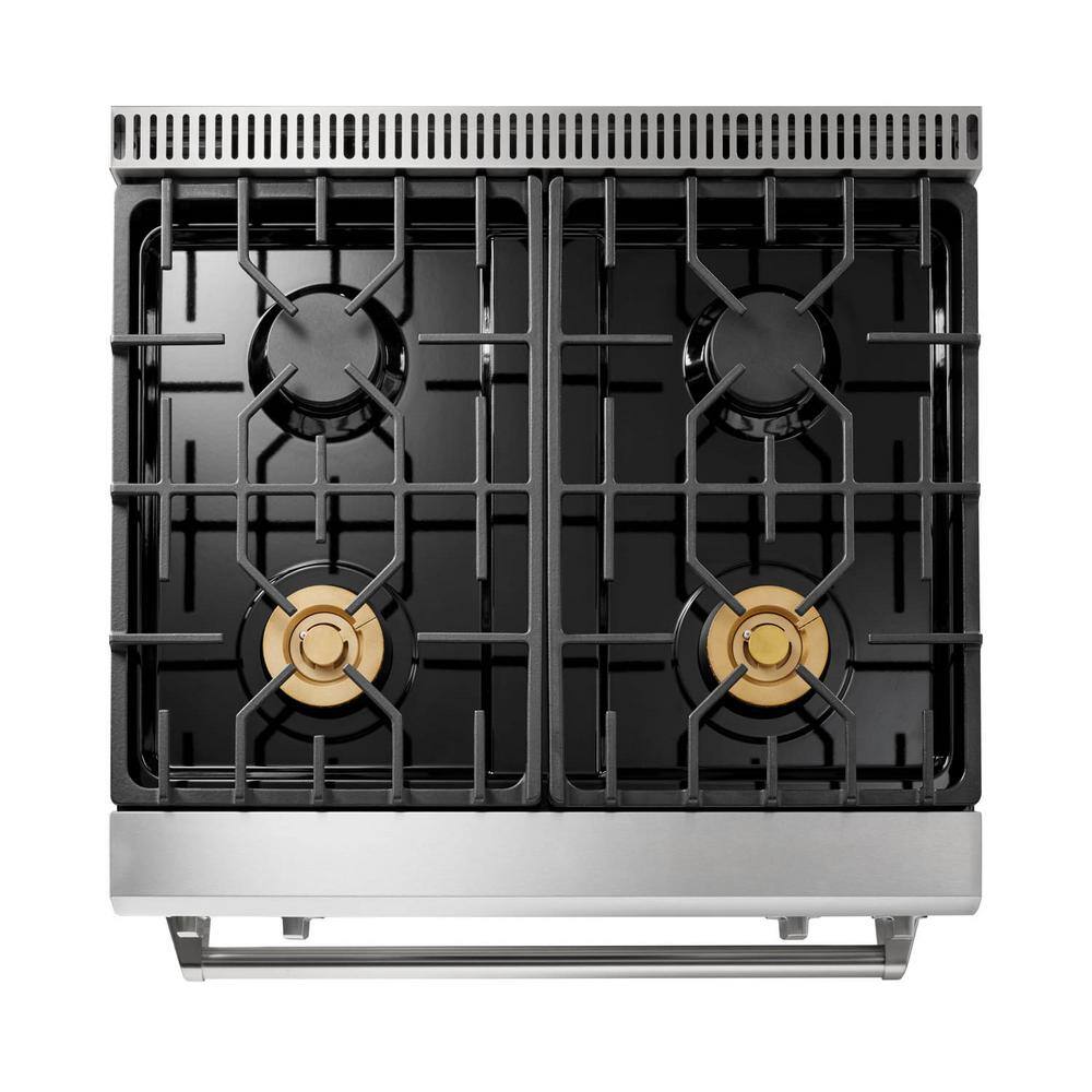 Thor Kitchen Tilt Panel 30-in 4 Burners Freestanding Gas Range with self-cleaning convection oven in Stainless Steel TRG3001