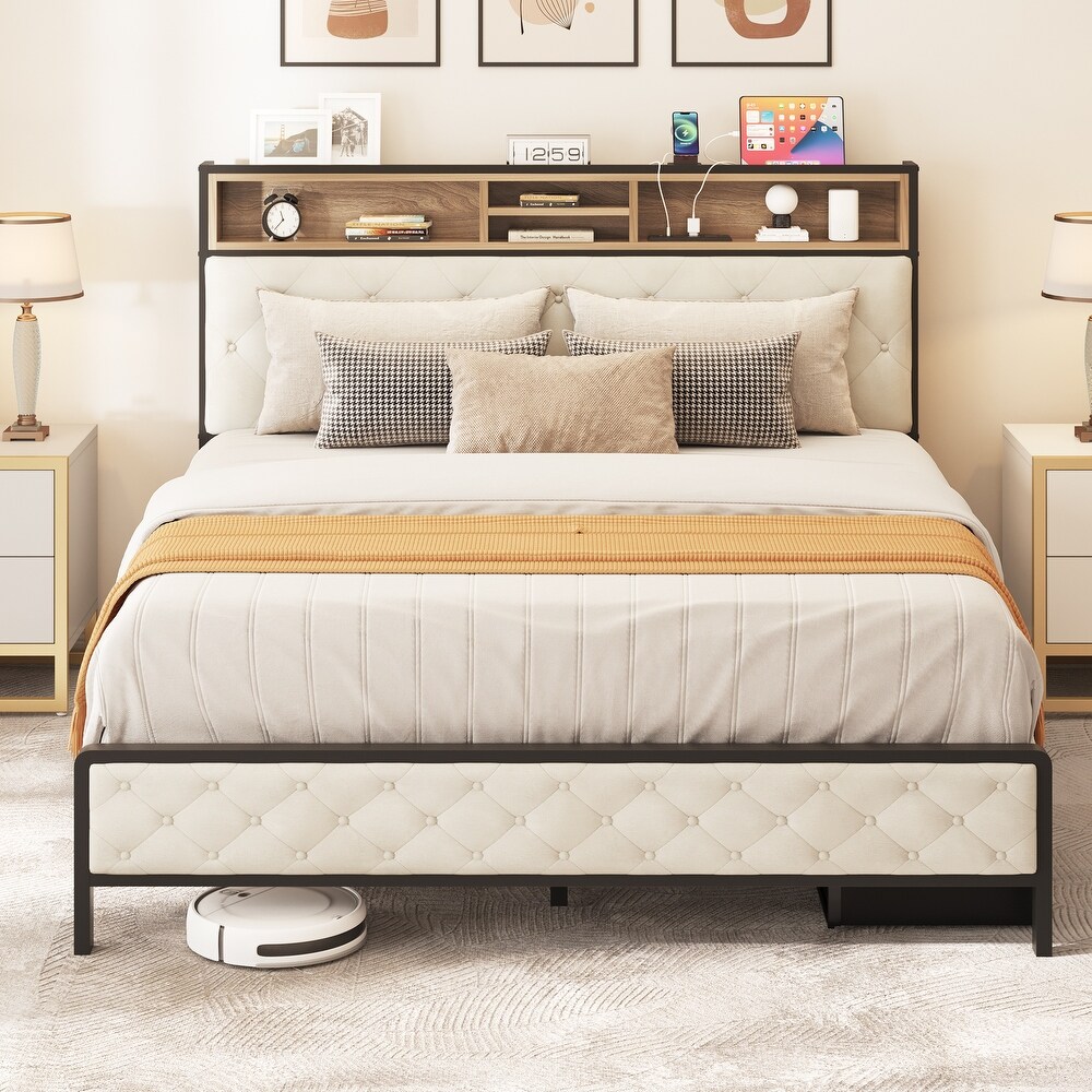 Moasis Upholstered Storage Headboard Platform Bed Frame