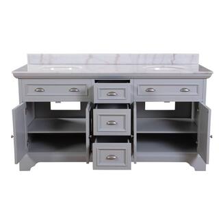 Home Decorators Collection Sadie 67 in. W x 21.6 in. D x 35.1 in. H Freestanding Bath Vanity in Dove Grey w White w Natural Veining Marble Top MD-V1834