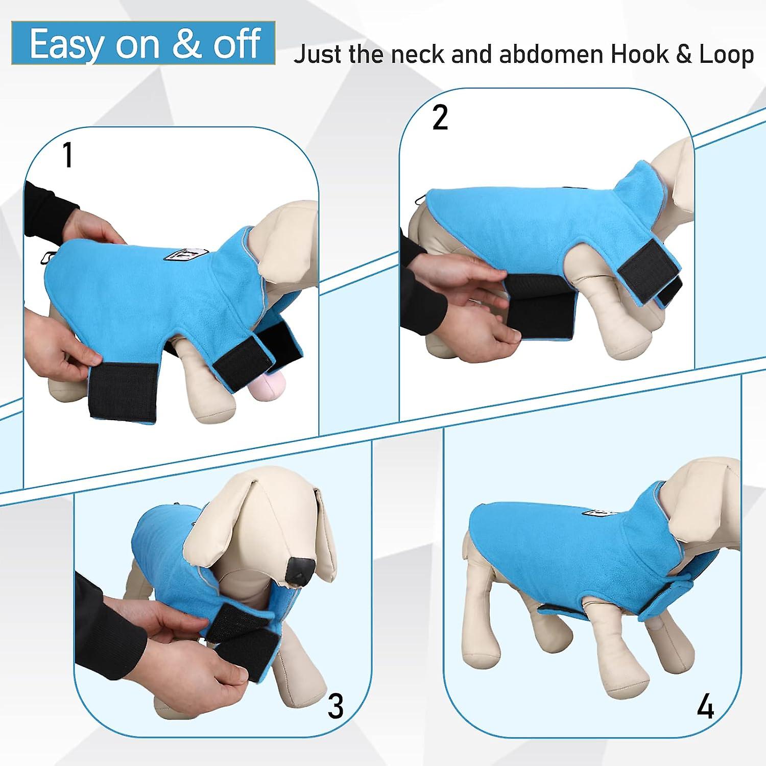 Windproof Winter Warm Fleece Small Dog Coat Reversible Jacket Reflective Soft Pet Vest， Cold Weather Dog Sweater Apparel Leash Overcoat ， Blue， L