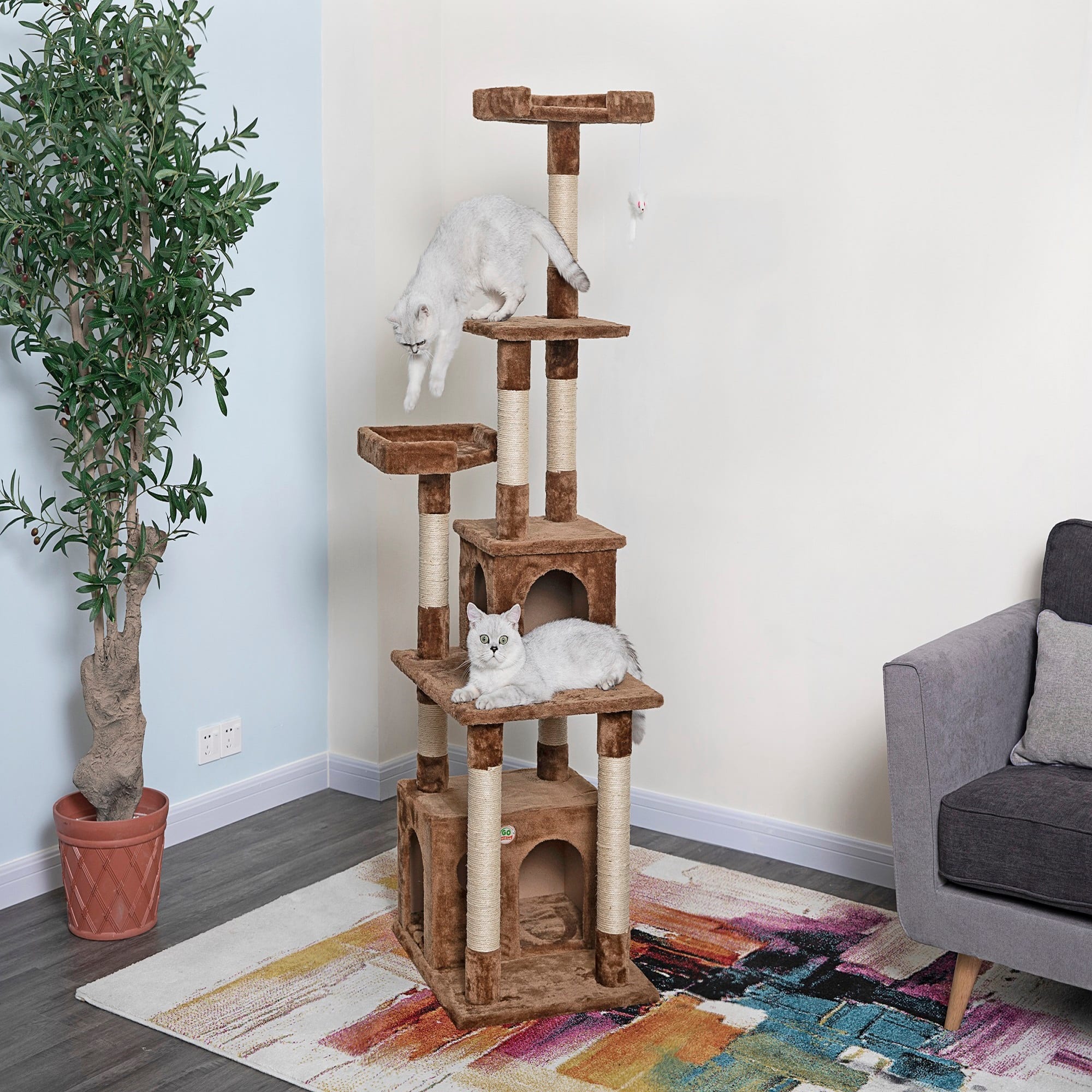 Go Pet Club Classic Brown Cat Tree Condo Furniture with Sisal Scratching Posts， 67.25