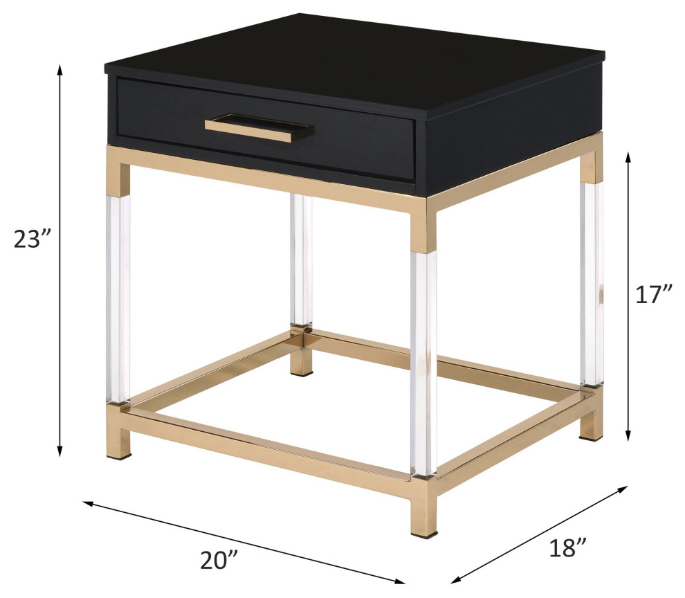 Contemporary End Table  Golden Frame With Acrylic Accents  ampSingle Drawer  Black   Contemporary   Side Tables And End Tables   by Decor Love  Houzz