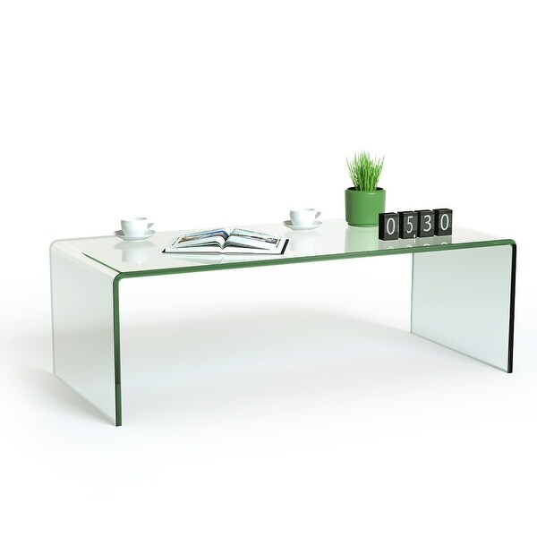 Glass Coffee Table Modern Clear Tempered Glass Table with Round Edges