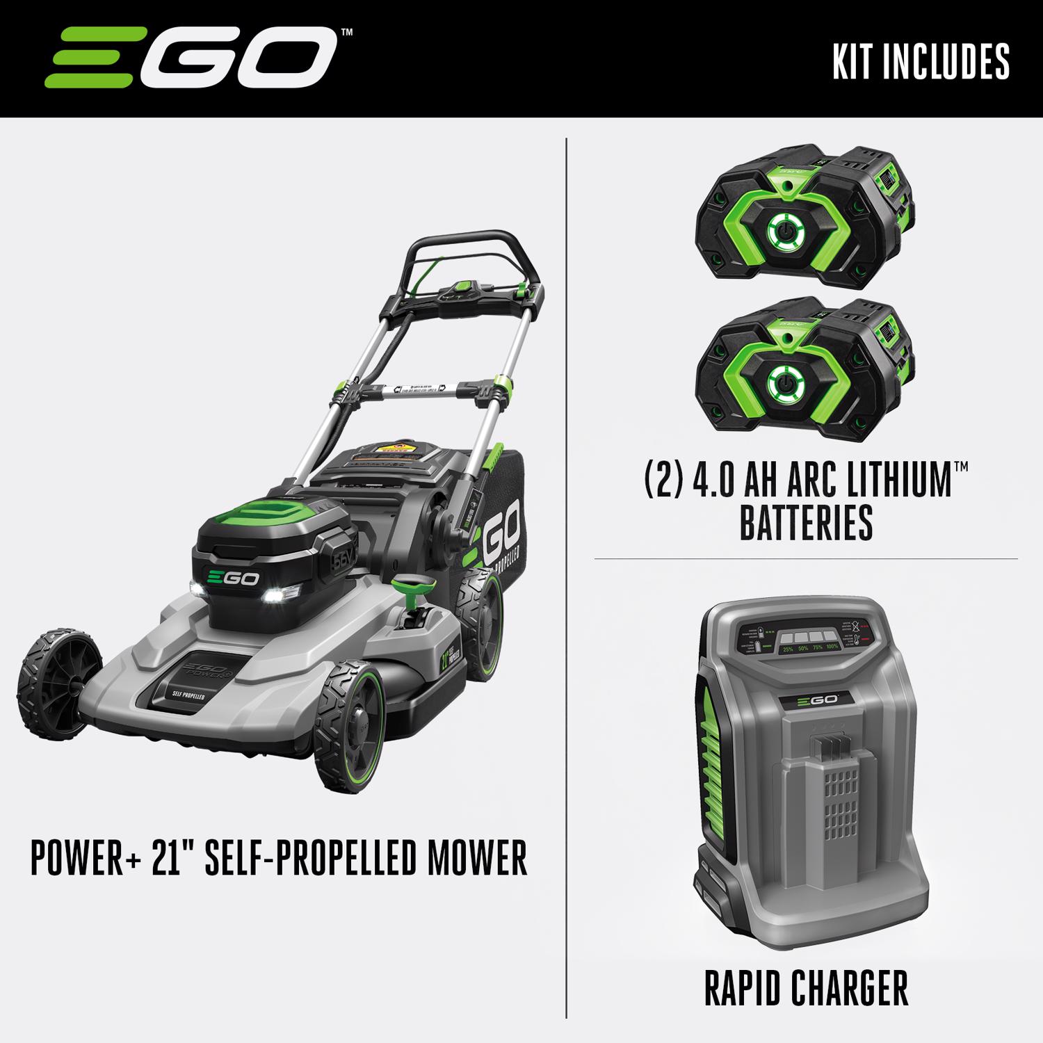 EGO Power+ LM2102SP-A 21 in. 56 V Battery Self-Propelled Lawn Mower Kit (Battery \u0026 Charger) W/ TWO 4.0 AH BATTERIES