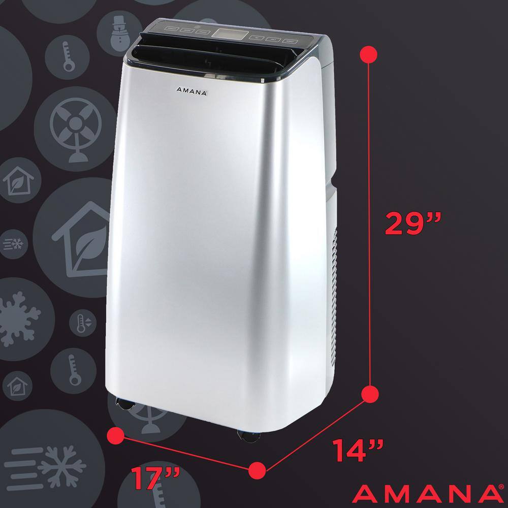 Amana 12000 BTU (7500 BTU DOE) Portable AC with Remote 450 sq. ft. Timer 3-Speed LCD Display Auto-Restart Wheels Silver Gray AMAP121AW-2