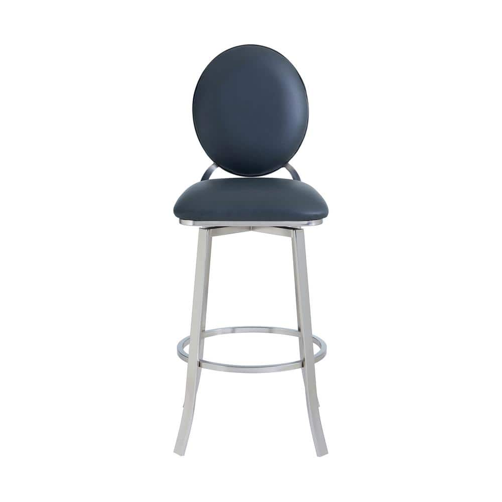 Armen Living Brando Contemporary 30 in. Bar Height in Brushed Stainless Steel Finish and Grey Faux Leather Bar Stool 721535737673