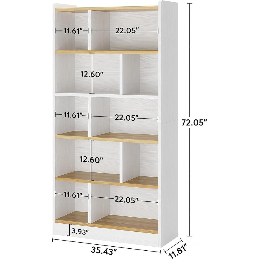 72 Inch Tall White Bookcase  6 Shelf Bookshelf  Floor Standing Cube Storage Organizer for Living Room  Bedroom