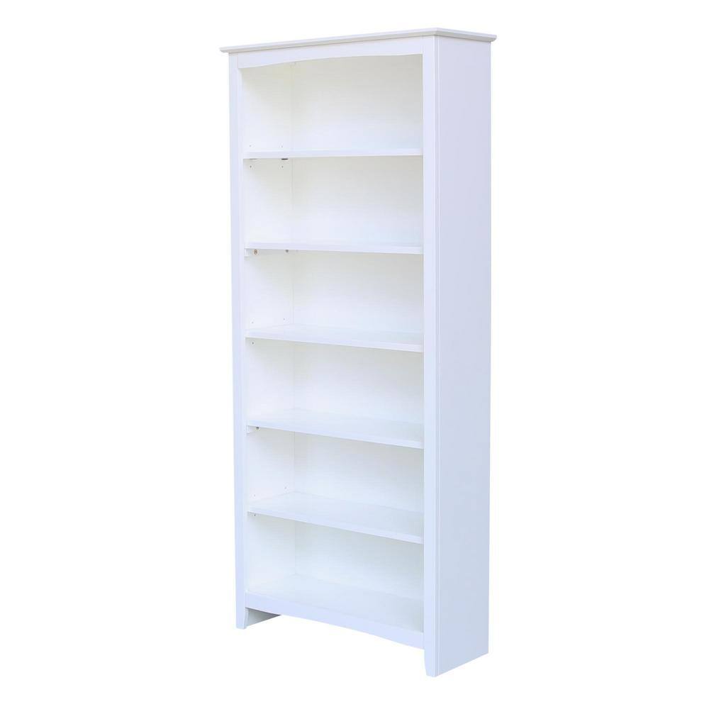 International Concepts 72 in. White Wood 6-shelf Standard Bookcase with Adjustable Shelves SH08-3227A