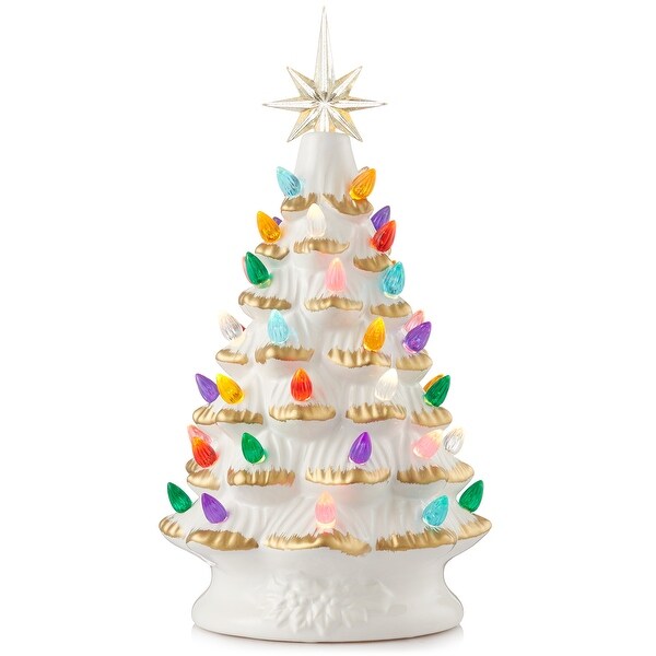 12 Hand Painted Ceramic Christmas Tree，PreLit Tree with Star