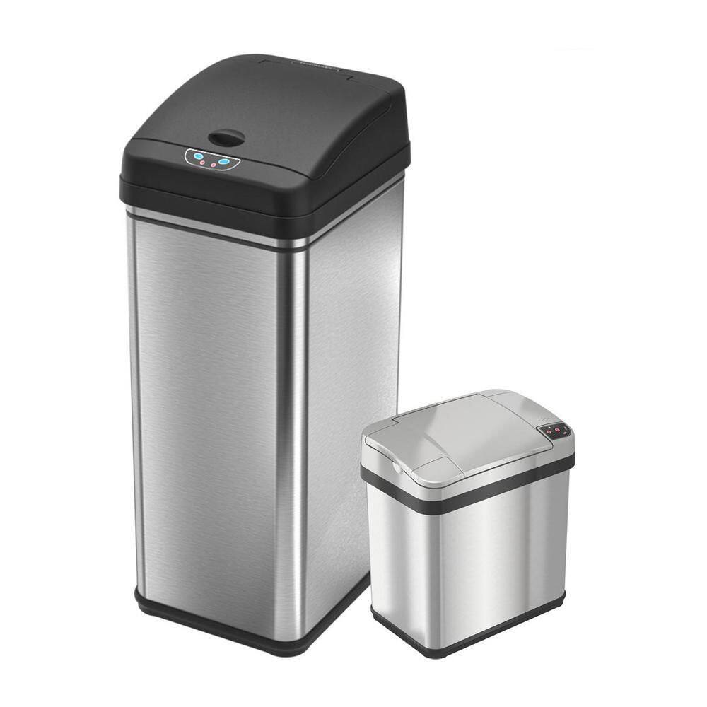 iTouchless 13.2 Gal. and 2 Gal. Touchless Infrared Sensor Automatic Stainless Steel Trash Can Combo CDZT1302SS