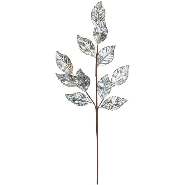 Glittered Platinum Leaves Christmas Spray