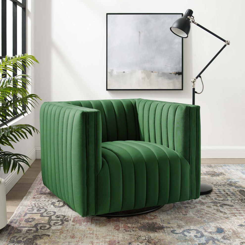 Elegant Accent Chair  Swiveling Design With Channel Tufted Velvet Seat   Contemporary   Armchairs And Accent Chairs   by Declusia  Houzz