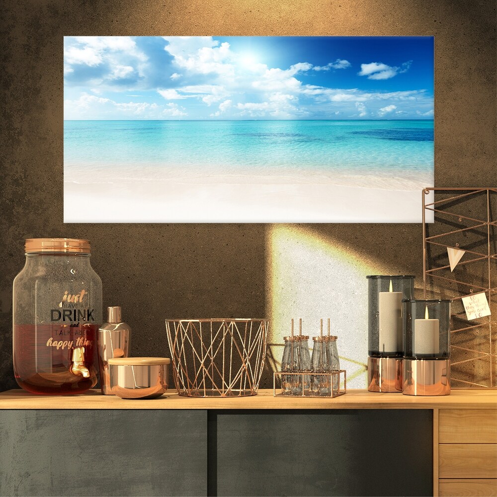 Sand of Beach in Blue Caribbean Sea   Modern Seascape Canvas Artwork Print