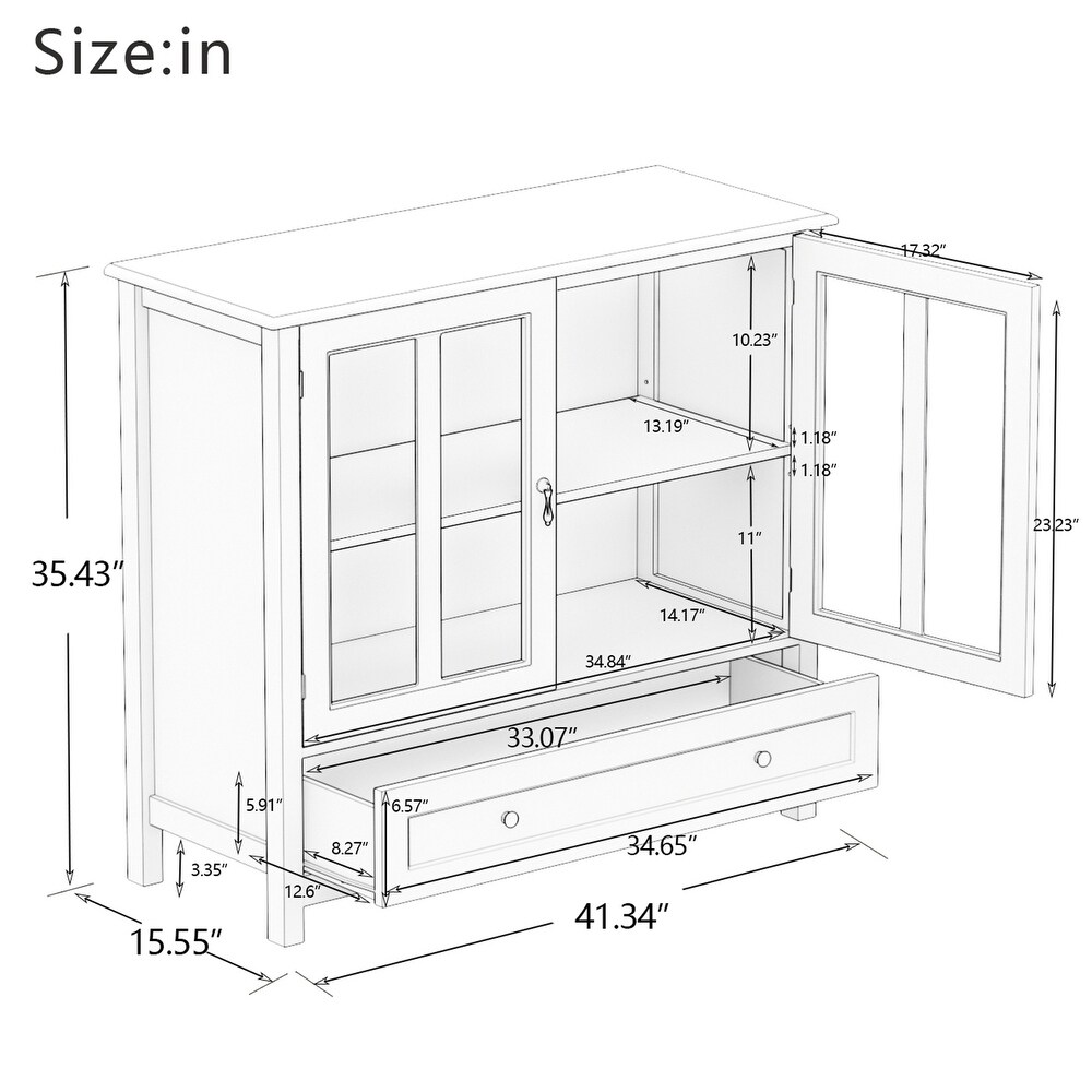 Modern Kitchen Buffet Sideboard Storage Cabinet with Glass Doors and Drawers