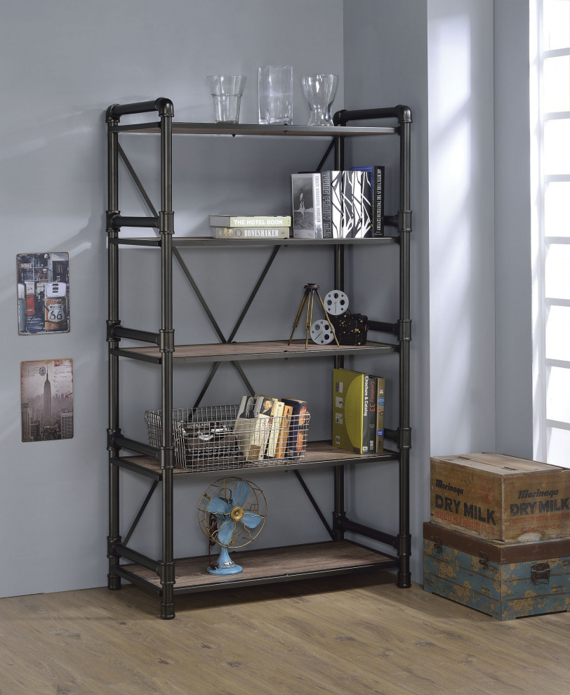 40 quotX 22 quotX 72 quotRustic Oak And Black Particle Board Bookshelf   Industrial   Bookcases   by HomeRoots  Houzz