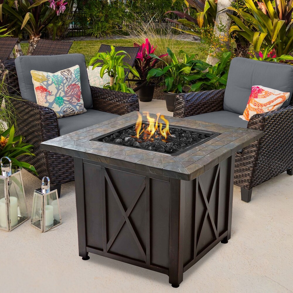 Endless Summer 30 000 BTU LP Gas Outdoor Patio Fire Pit Table w/Black Fire Glass   73