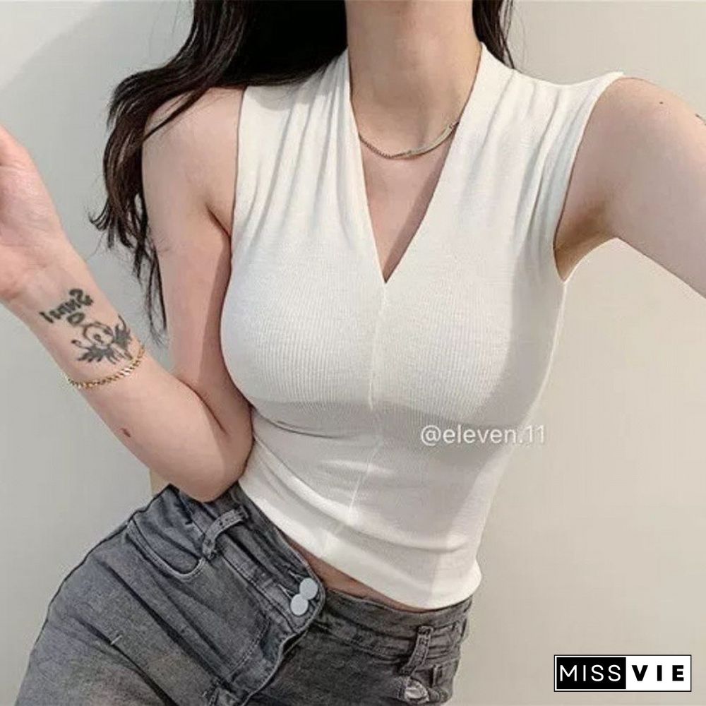 Heliar Women Plain Tank Tops Women's Sexy V-Neck Crop Tops Ladies Camis For Summer Latin Style Knit Hot Top Women