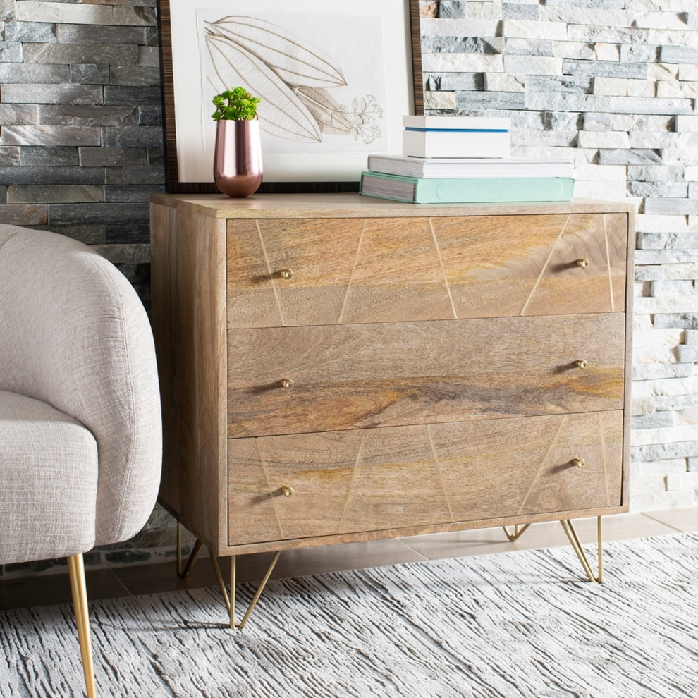 Carter 3 Drawer Chest Natural/ Brass   Modern   Accent Chests And Cabinets   by Virgil Stanis Design  Houzz