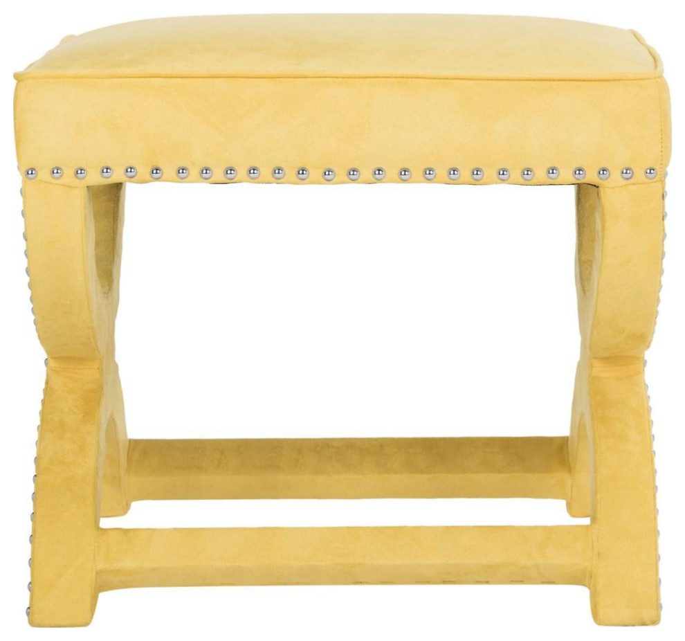 Della Ottoman Silver Nail Heads Yellow   Contemporary   Footstools And Ottomans   by AED Luxury Home Decor  Houzz