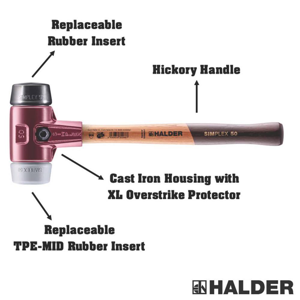 Halder 2.5 lbs. Simplex 50 Mallet with Black Rubber and Grey Rubber Non-Marring Inserts 3023.050