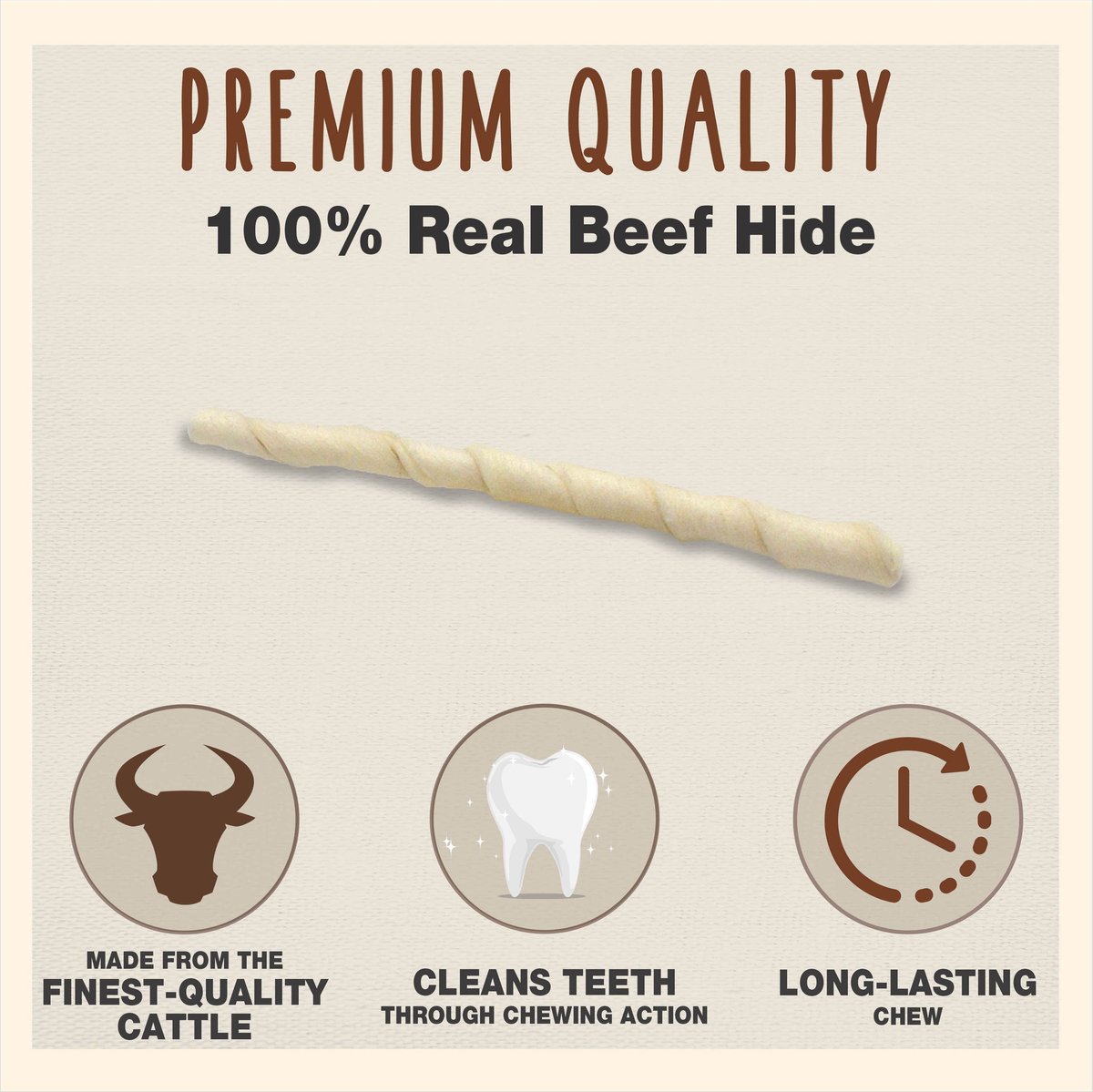 Cadet Premium Grade Original Beef Hide Twist Sticks， 5-in， 100 count