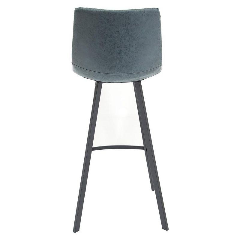 LeisureMod Elland Modern Upholstered Leather Bar Stool With Iron Legs and Footrest， Set of 2