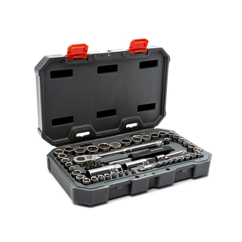 50 Pc 1/4 and 3/8 Drive 6 and 12 Point SAE/Metric Mechanics Tool Set ;