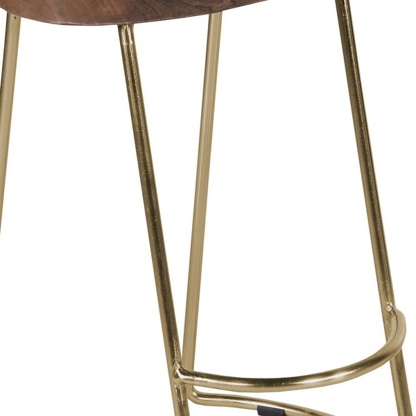 Farmhouse Counter Height Barstool with Wooden Saddle Seat and Tubular Frame， Small