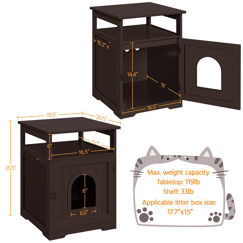 Topeakmart Indoor Wooden Cat Litter Box Enclosure with Open Shelf， Espresso