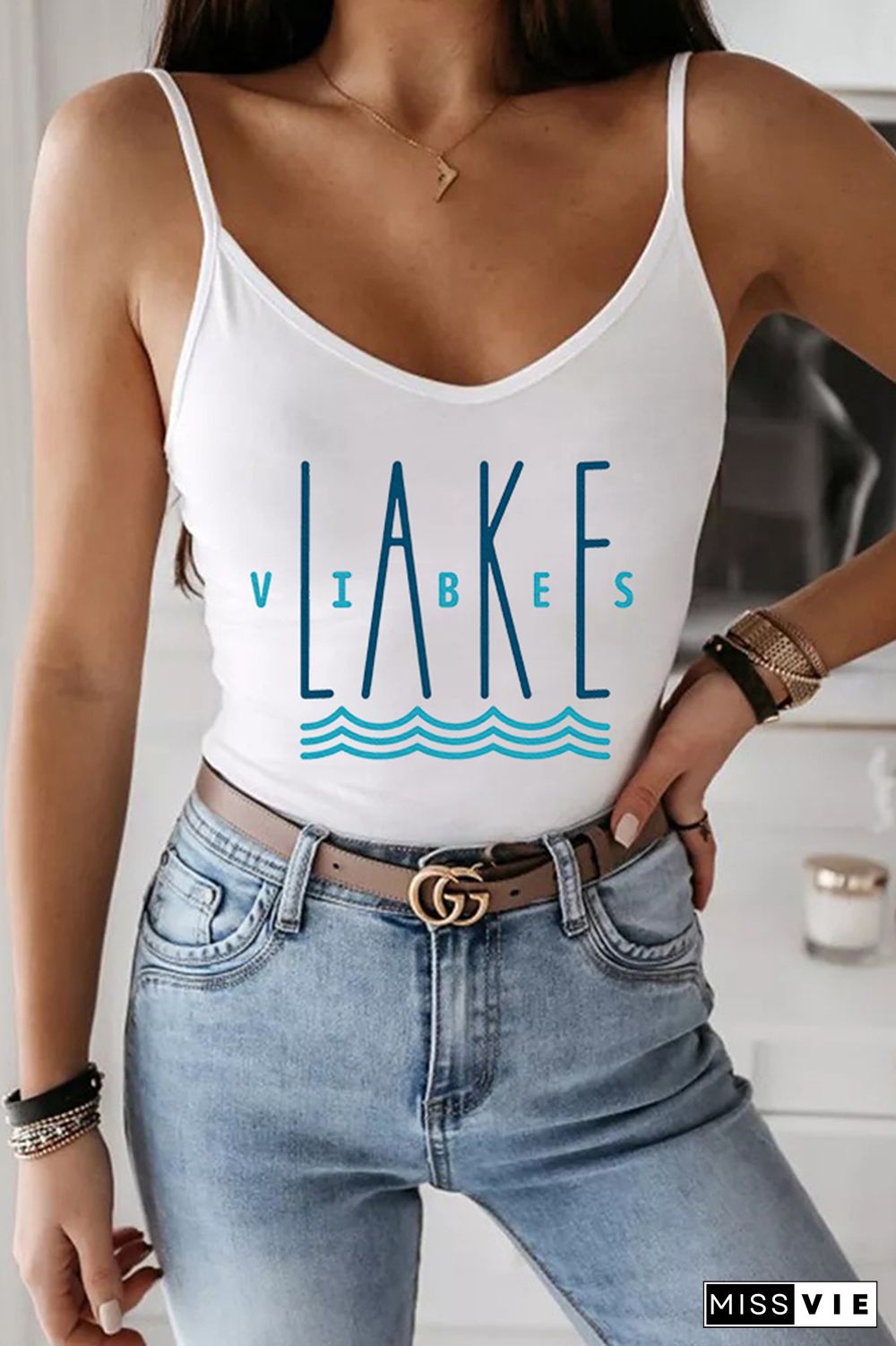 Lake Vibes,Better at the lake Printed Slip Tank Top Wholesale