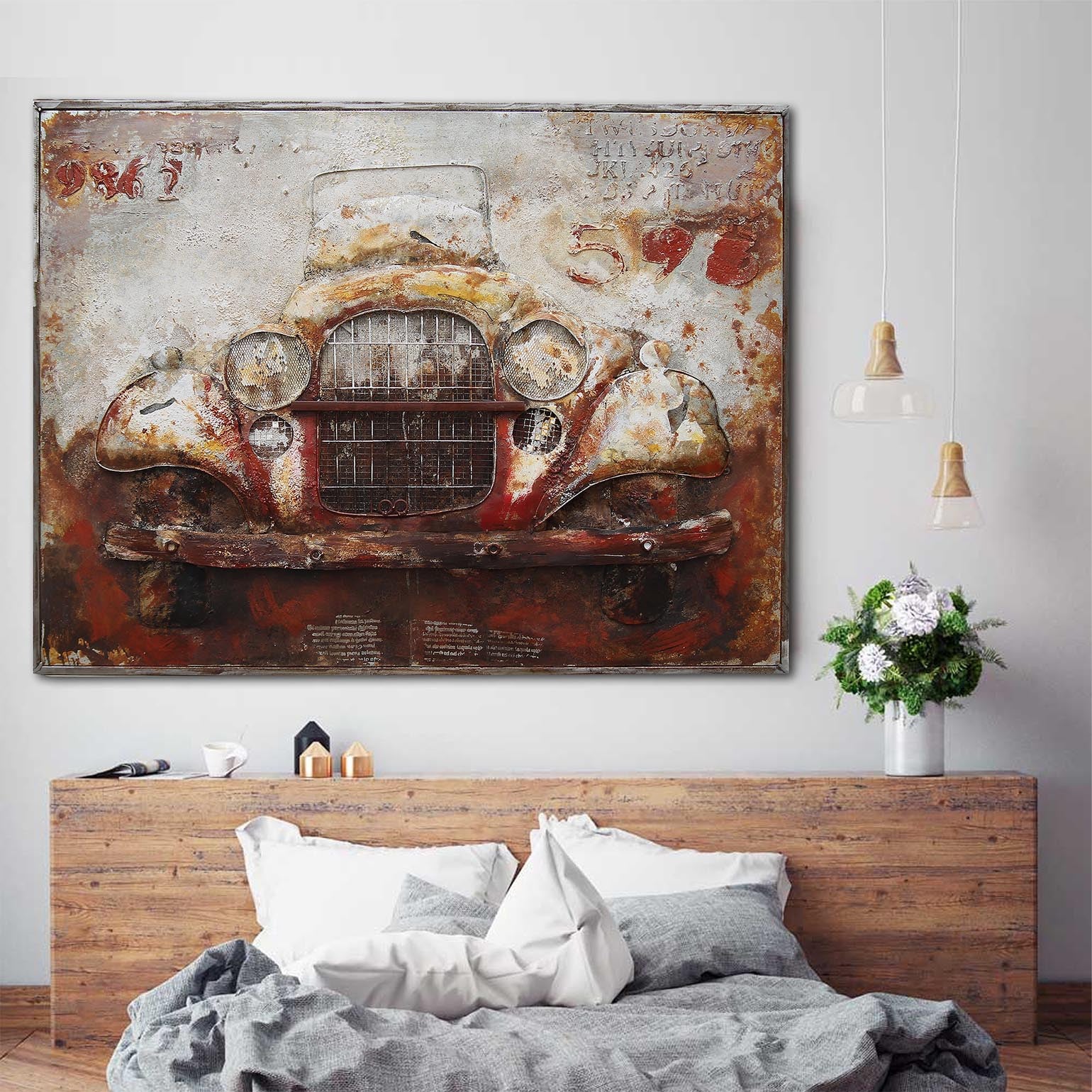 Old Car Handcrafted Metal Art Painting 120X90 Cm Soap015