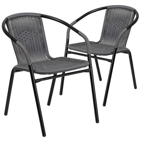 2 Pack Black Rattan Indoor-Outdoor Restaurant Stack Chair