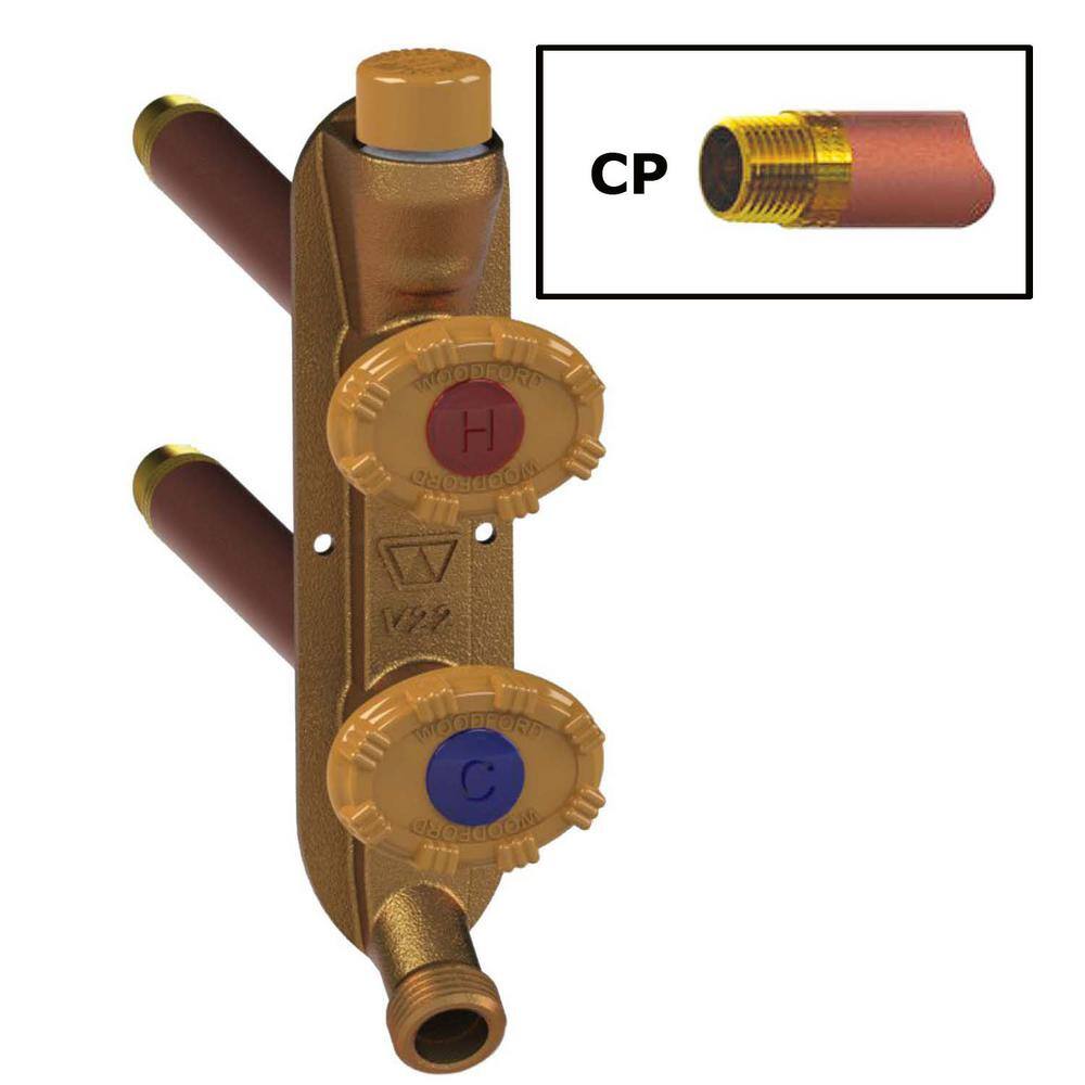 Woodford 12 in. MPT x 12 in. FSWT x 18 in. L Model 22 Brass Freezeless Anti-Rupture Hot and Cold Vertical Sillcock V22CP-18-MH