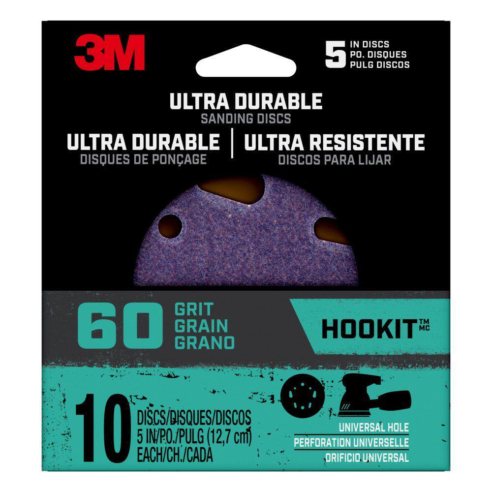 3M 5 in. 60-Grit Ultra Durable Power Sanding Discs with Universal Hole (10-DiscsPack) DISC5IN10PK60