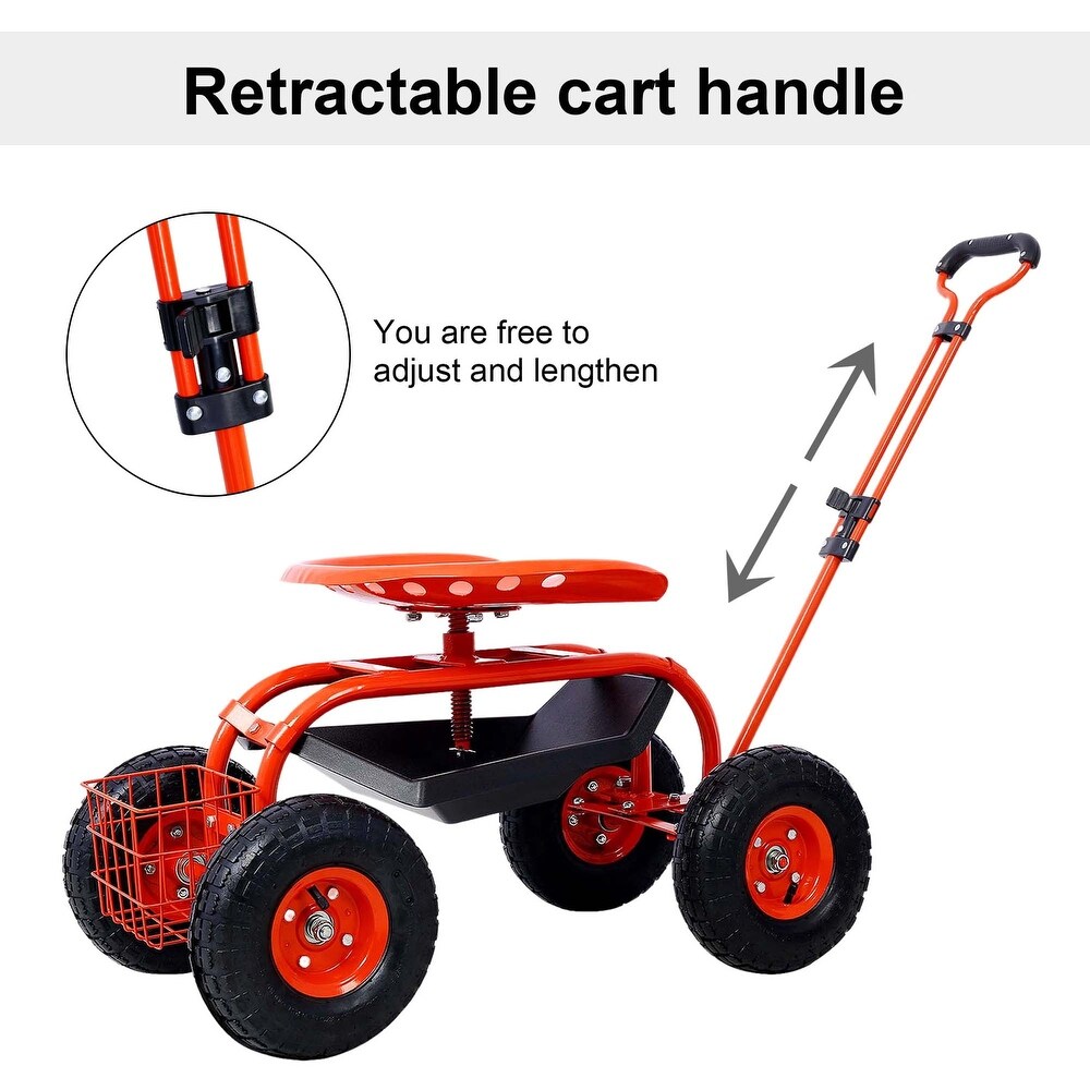 Rolling Gardening Chair Cart with Wheels  360 Swivel Rolling Scooter   42.5\