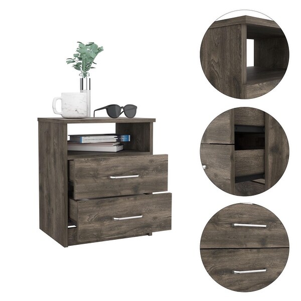 Superior Top Nightstand with 2 Drawers and 1 Shelf - - 37669195