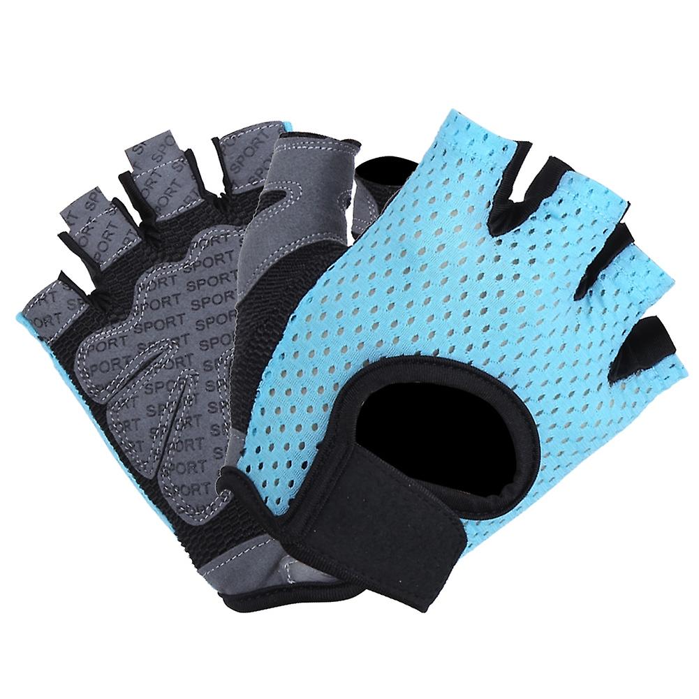 Fitness Exercise Gloves Anti-skid Breathable Sports Training Half Finger Gloves For Yoga Blue(l )