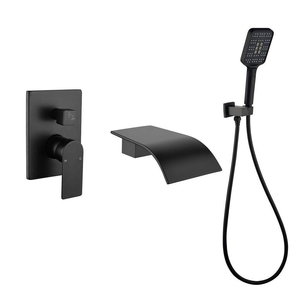 Miscool Ebeta Single-Handle Wall-Mount Roman Tub Faucet with Hand Shower in Matte Black TFSMDHD10Y016B