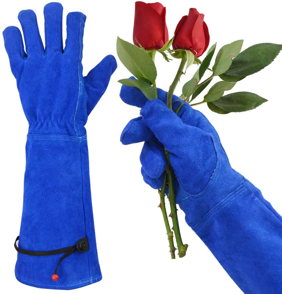 Hometimes 1 Pair Rose Pruning Gloves for Women Gardening, Long Ladies Thorn Proof Garden Gloves (Large, Blue)