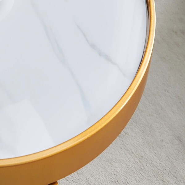 Analiza Round Side Table Sintered Stone/Tempered Glass Top - L24.80＂ x W24.80＂ x H19.68＂