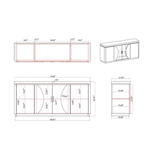 Somette 2 Tone Contemporary Buffet with Tinted Glass Doors   LED Light