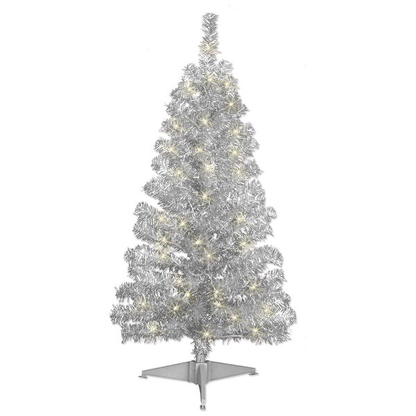 Silver Tinsel 4foot Prelit Tree