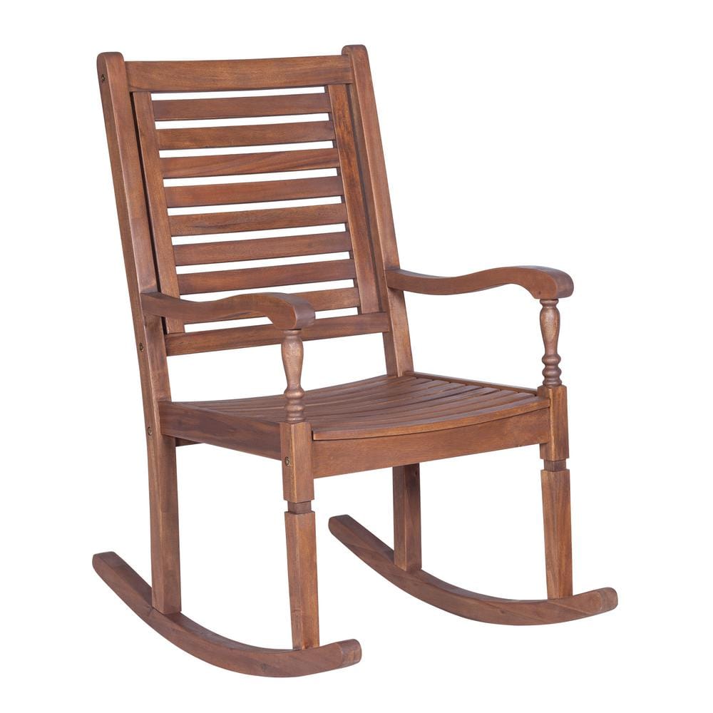 Walker Edison Furniture Company Boardwalk Dark Brown Acacia Wood Outdoor Rocking Chair HDWRCDB