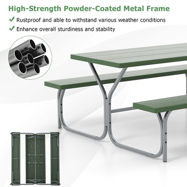 Costway 6 FT Picnic Table Bench Set Outdoor Dining Table and 2 Benches