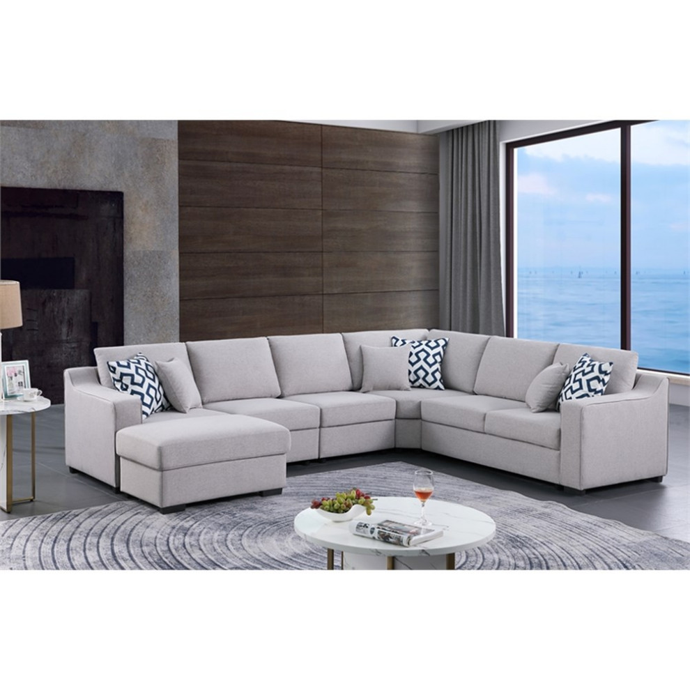 126 quotWide Fabric Modular Corner Sectional Sofa with Ottoman in Light Gray   Transitional   Sectional Sofas   by Excellent Group Inc  Houzz