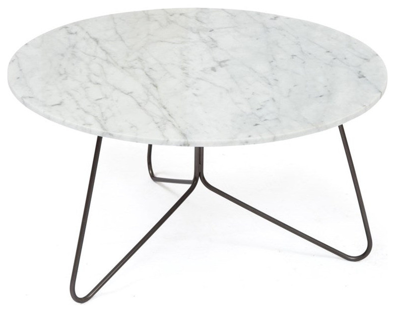 Rosabel Coffee Table  Carrara White Marble Top and Polished Stainless Steel   Transitional   Coffee Tables   by V.S.D Furniture  Houzz