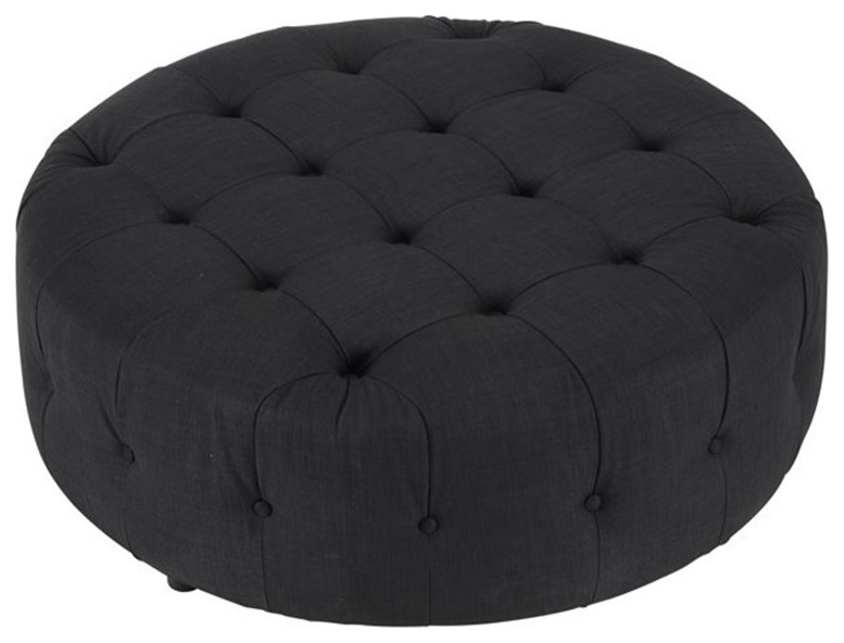 American Home Classic Jasper 17 quotRound Traditional Fabric Ottoman in Black   Transitional   Footstools And Ottomans   by Homesquare  Houzz