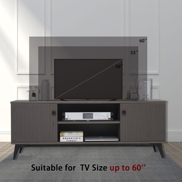 60''W Mid-Century Modern 2 Door Cabinet TV Stand with 1 Adjustable Shelf Retro Wood Storage TV Console Table for 58 inch TV