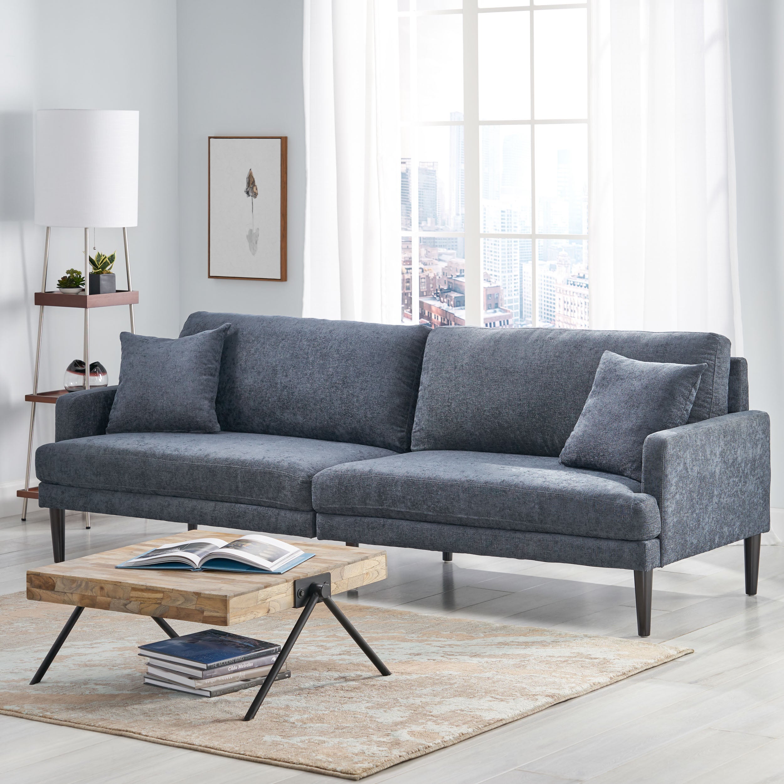 Adut Contemporary 3 Seater Fabric Sofa with Accent Pillows